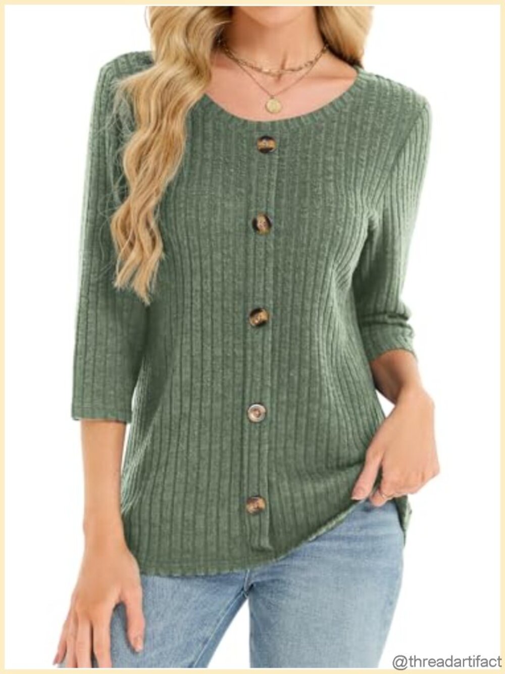 Women's 3/4 Sleeve Tunic Top Crewneck Pull On Blouse
